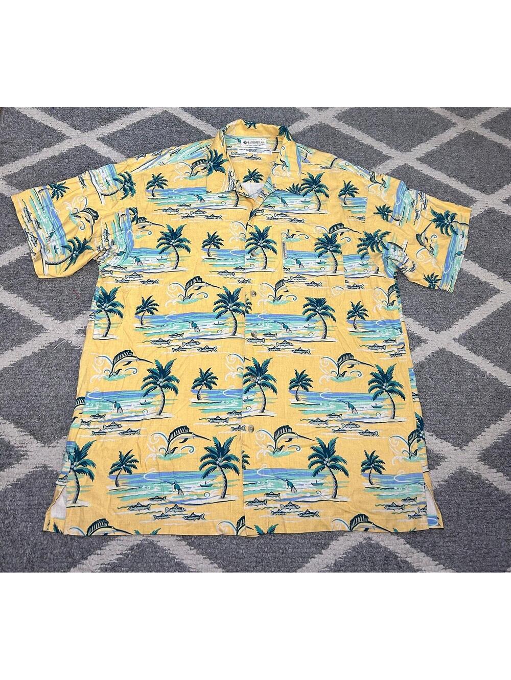 Columbia Sportswear Shirt Mens Medium Short Sleeve Hawaiian Button Up Flax